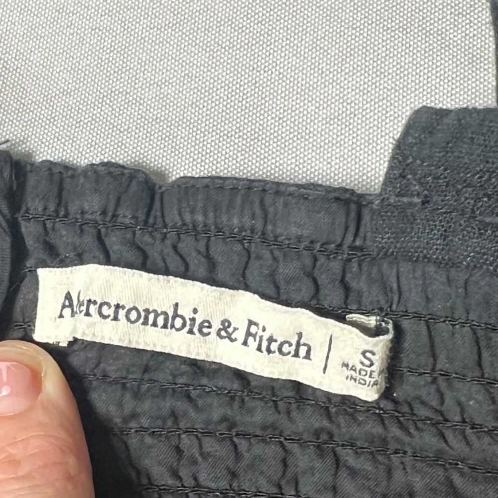 Abercrombie Fitch Black Smocked Linen blend Square Neck Midi‎ Dress Size Small - Picture 3 of 7